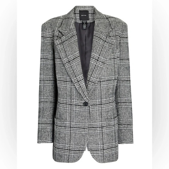 Smythe Notched Lapel Blazer Small Charcoal Gray Glen Check Plaid Oversized - Picture 16 of 16